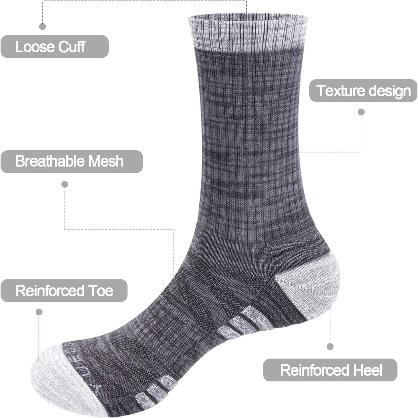 Mens Socks Sweat Wicking Anti Smell Cushioned Cotton Hiking Casual Everyday Work Casual Athletic Crew Socks For Men