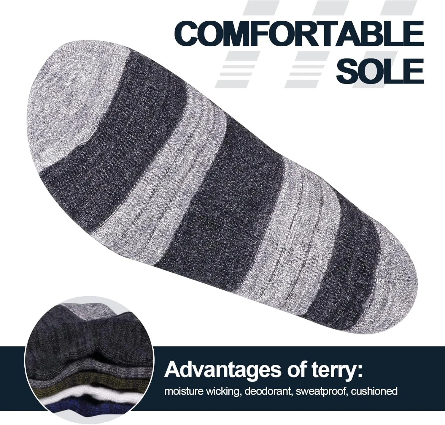 Mens Socks Sweat Wicking Anti Smell Cushioned Cotton Hiking Casual Everyday Work Casual Athletic Crew Socks For Men