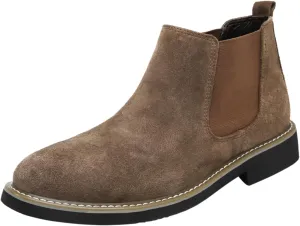 Mens Suede Leather Slip On Classic Chelsea Ankle Boots Retro Casual Low Heels Chukka Elastic Dress Boots for Walking Daily Driving