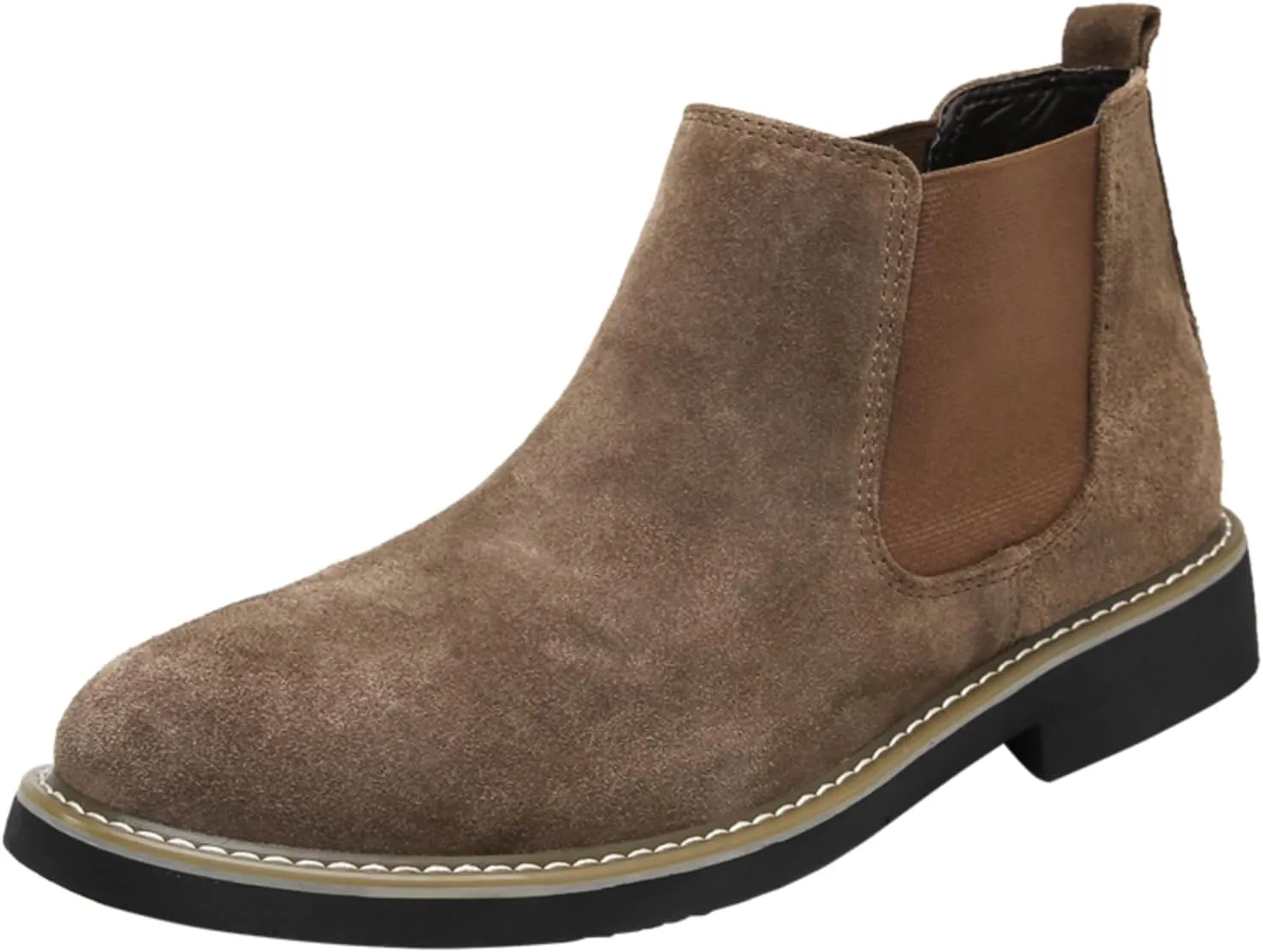 Mens Suede Leather Slip On Classic Chelsea Ankle Boots Retro Casual Low Heels Chukka Elastic Dress Boots for Walking Daily Driving