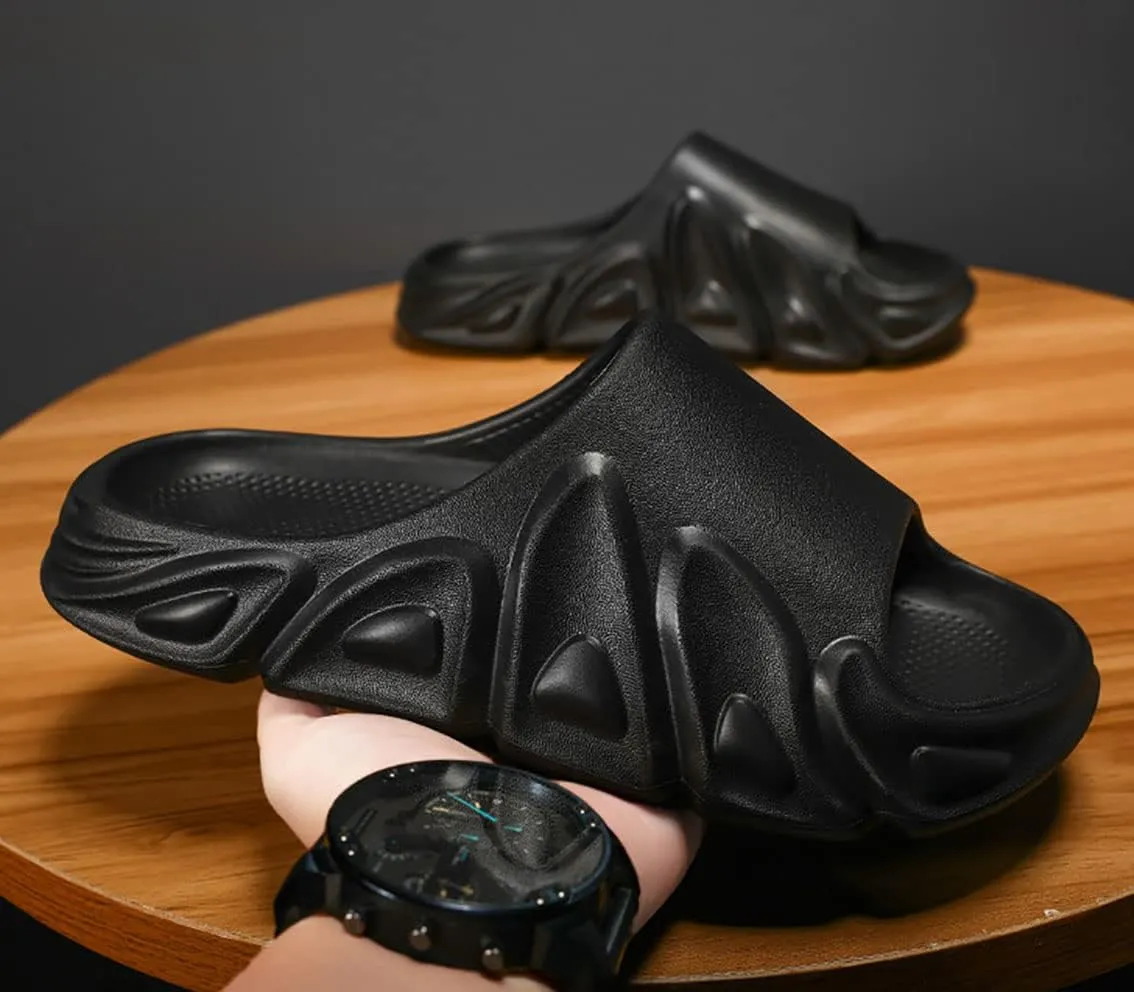 Men's Women's Flame Cloud Slide Slippers Slip Resistant Thick Bottom Massage Shower Spa Slippers Open Toe Cuddle Sandals Fitness Home Shoes