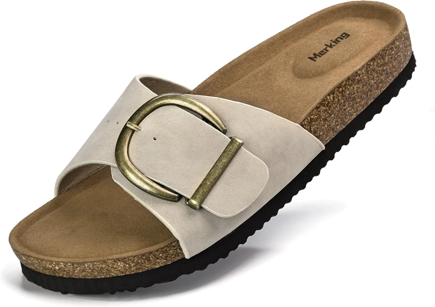 Merking Women's Cork Footbed Sandal Adjustable Buckle Beach Casual Open Toe Slides