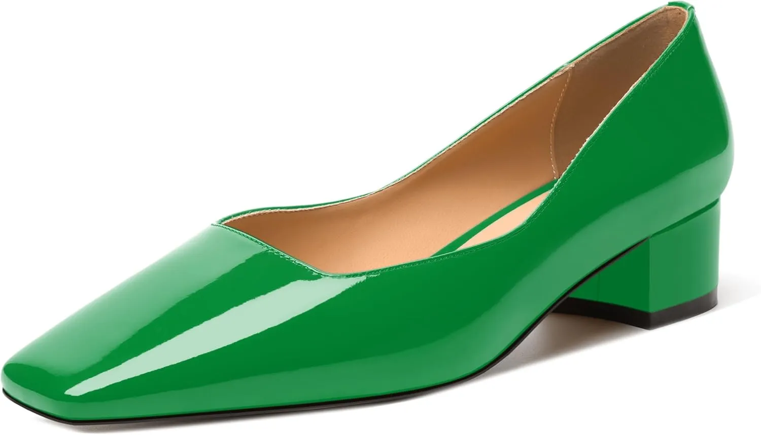 MERRORI Women's Low Heel 1.5 Inch Party Slip On Square Toe Chunky Casual Patent Fashion Pumps Shoes