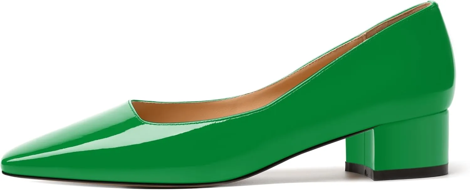 MERRORI Women's Low Heel 1.5 Inch Party Slip On Square Toe Chunky Casual Patent Fashion Pumps Shoes