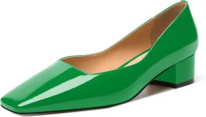 MERRORI Women's Low Heel 1.5 Inch Party Slip On Square Toe Chunky Casual Patent Fashion Pumps Shoes