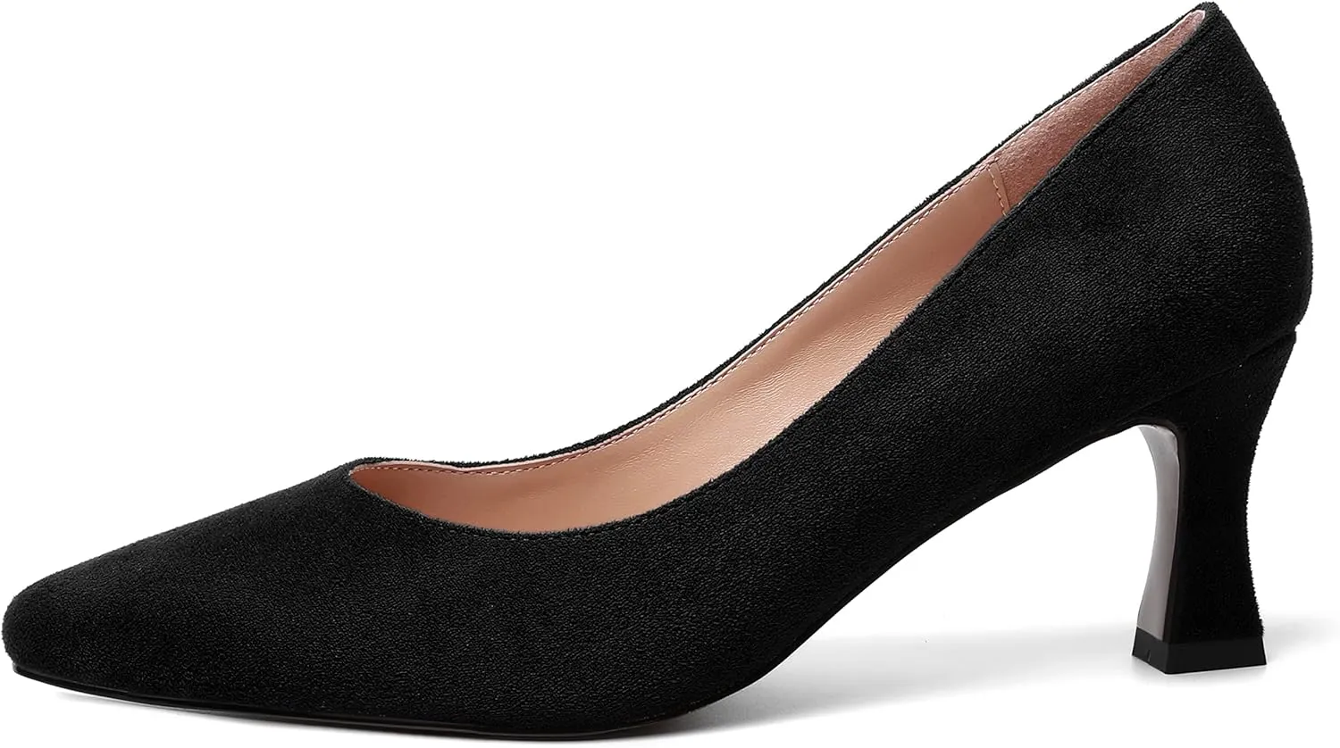 MERRORI Womens Pointed Toe Suede Casual Solid Office Slip On Kitten Mid Heel Pumps Shoes 2.5 Inch