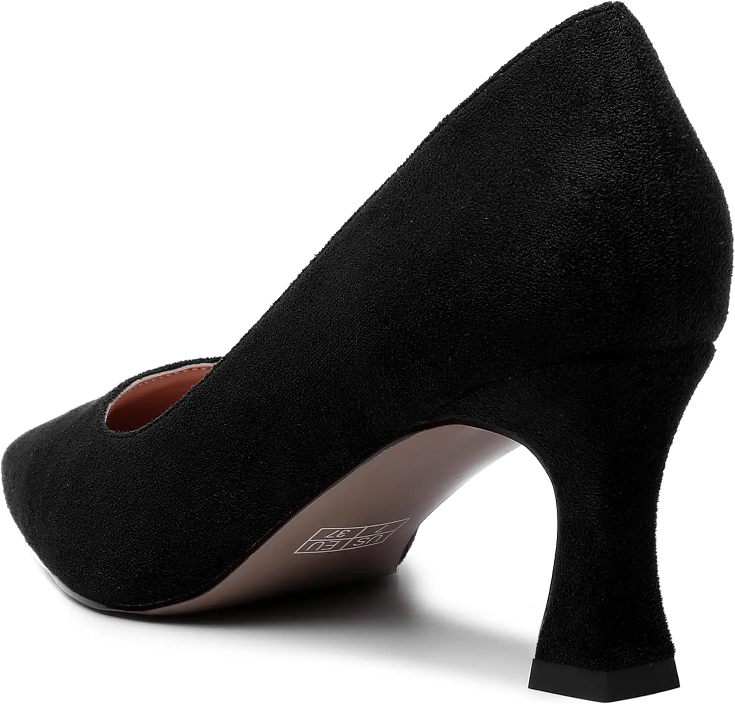 MERRORI Womens Pointed Toe Suede Casual Solid Office Slip On Kitten Mid Heel Pumps Shoes 2.5 Inch
