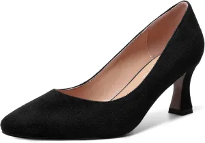 MERRORI Womens Pointed Toe Suede Casual Solid Office Slip On Kitten Mid Heel Pumps Shoes 2.5 Inch