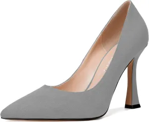 MERRORI Women's Stiletto High Heels Pointed Toe Solid Dress Suede Evening Slip On Heel Pumps Shoes 4 Inch