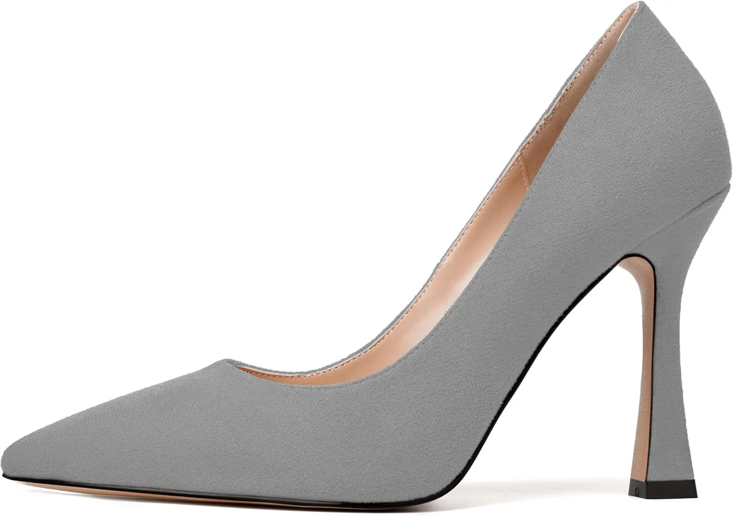 MERRORI Women's Stiletto High Heels Pointed Toe Solid Dress Suede Evening Slip On Heel Pumps Shoes 4 Inch