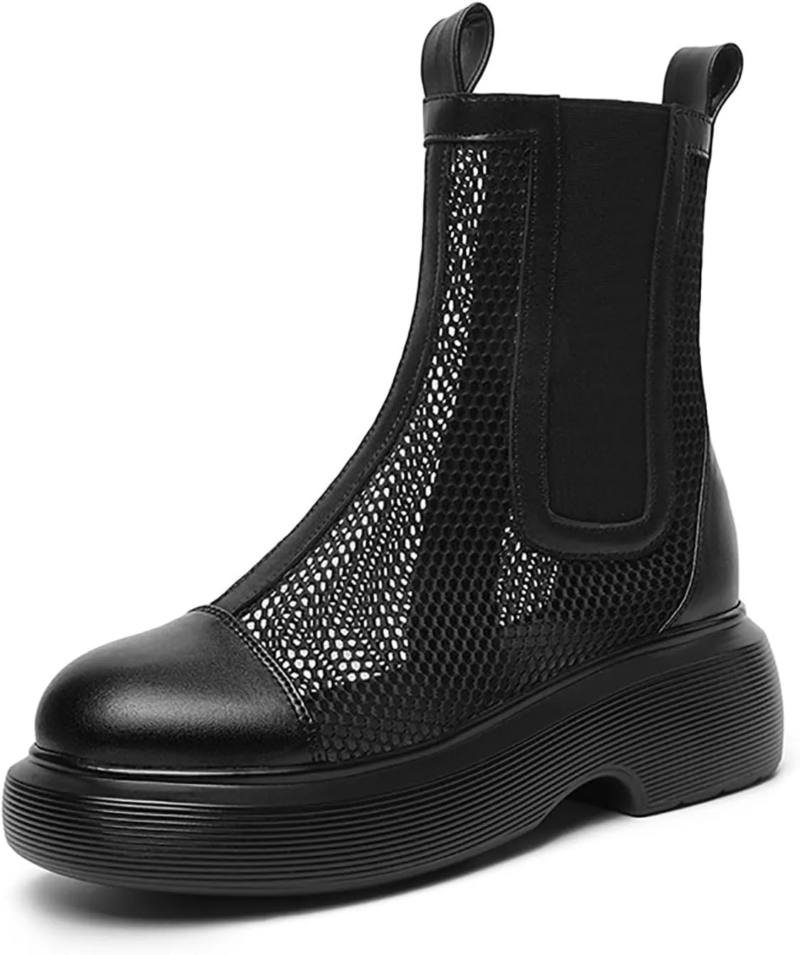 Mesh Boots for Women Breathable Platform Ankle Booties Elastic Mid Calf Boot with Side Zipper