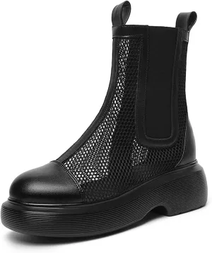 Mesh Boots for Women Breathable Platform Ankle Booties Elastic Mid Calf Boot with Side Zipper