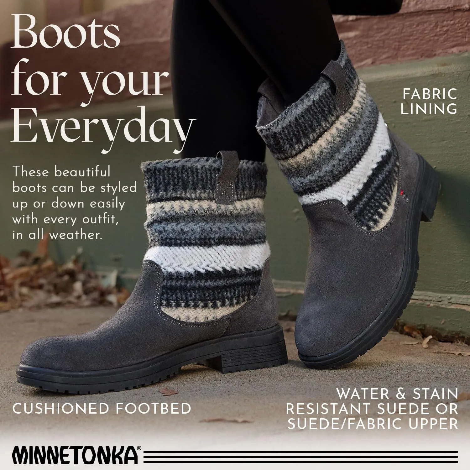 Minnetonka Joli – Ankle Booties for Women with Lug Sole and Cushioned Footbed