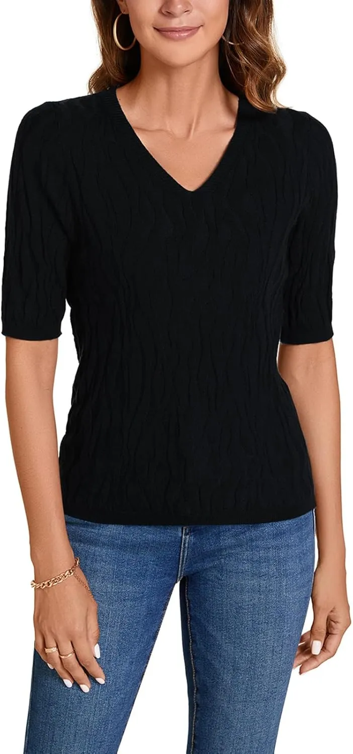 MINTLIMIT Womens Short Sleeve Sweater Summer Pullover Shirt Tops Texture V Neck Casual Knit Tees Tops