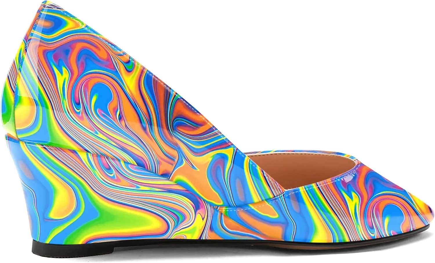 MODENCOCO Women's Patent Casual Slip On Square Toe Office Wedge Low Heel Pumps Shoes 2 Inch