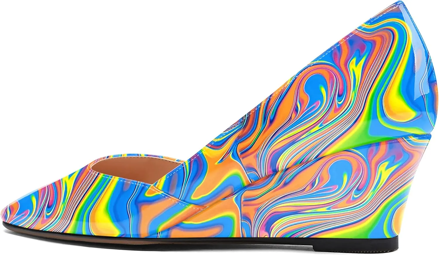 MODENCOCO Women's Patent Casual Slip On Square Toe Office Wedge Low Heel Pumps Shoes 2 Inch