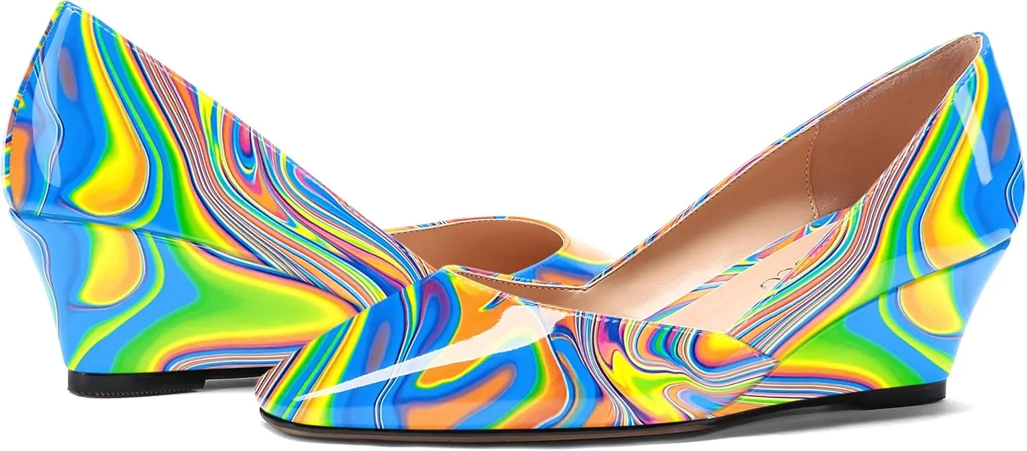 MODENCOCO Women's Patent Casual Slip On Square Toe Office Wedge Low Heel Pumps Shoes 2 Inch