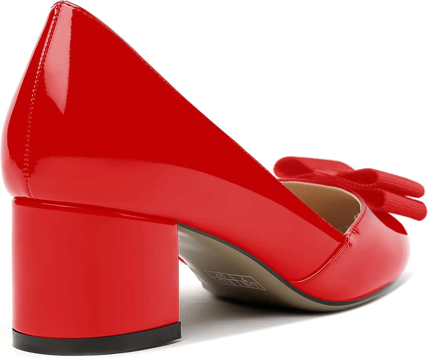 MODENCOCO Women's Round Toe Bow Slip On Patent Chunky Low Heel Pumps Office Work Dress Shoes 2 Inch