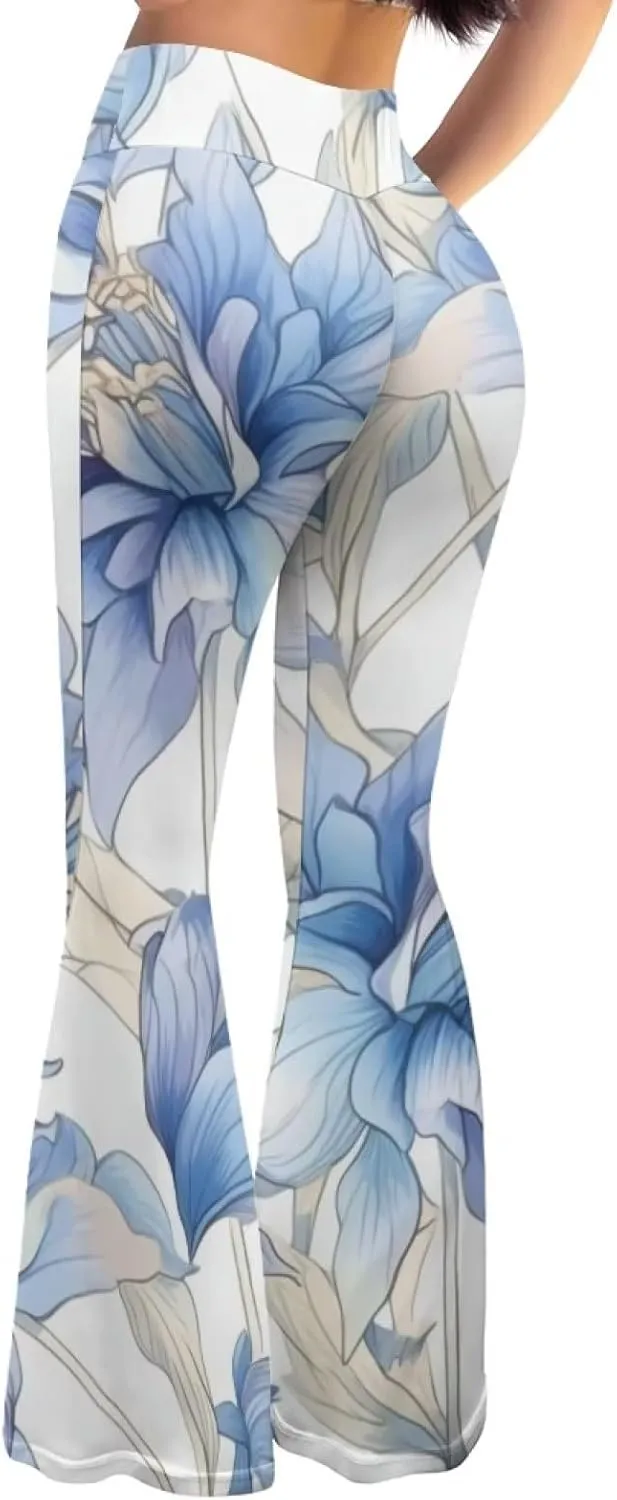 Modysero Womens Wide Leg Pants Fashion Graphic Flare Yoga Pants for Dancing Work Regular Slim Fit High Waist Tall Leg