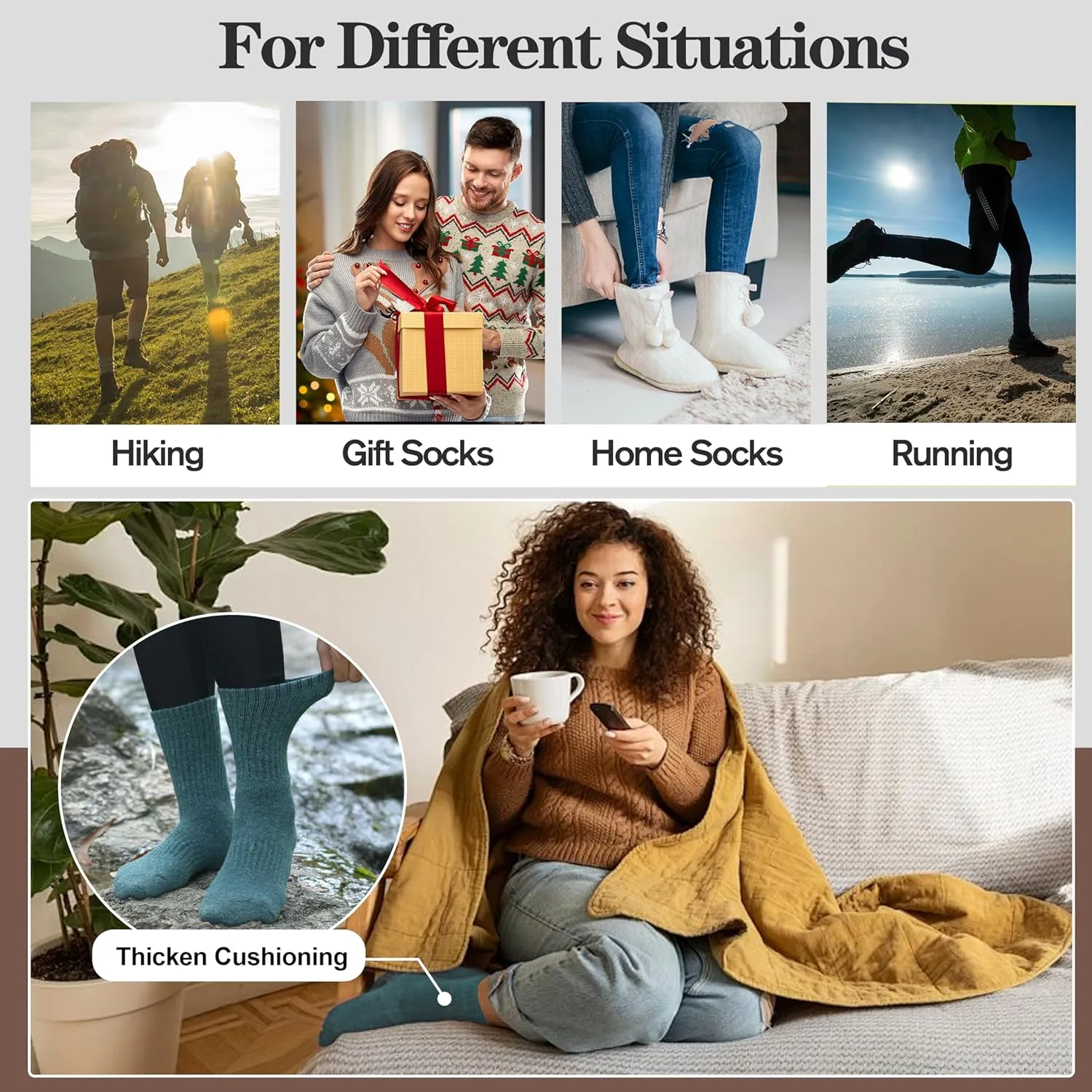 MOGGEI 5 Pairs Womens Merino Wool Socks Hiking Warm Winter Thick Thermal Crew Cozy Cabin Ladies Gift Comfy Boot Work Socks
