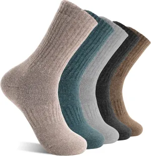MOGGEI 5 Pairs Womens Merino Wool Socks Hiking Warm Winter Thick Thermal Crew Cozy Cabin Ladies Gift Comfy Boot Work Socks