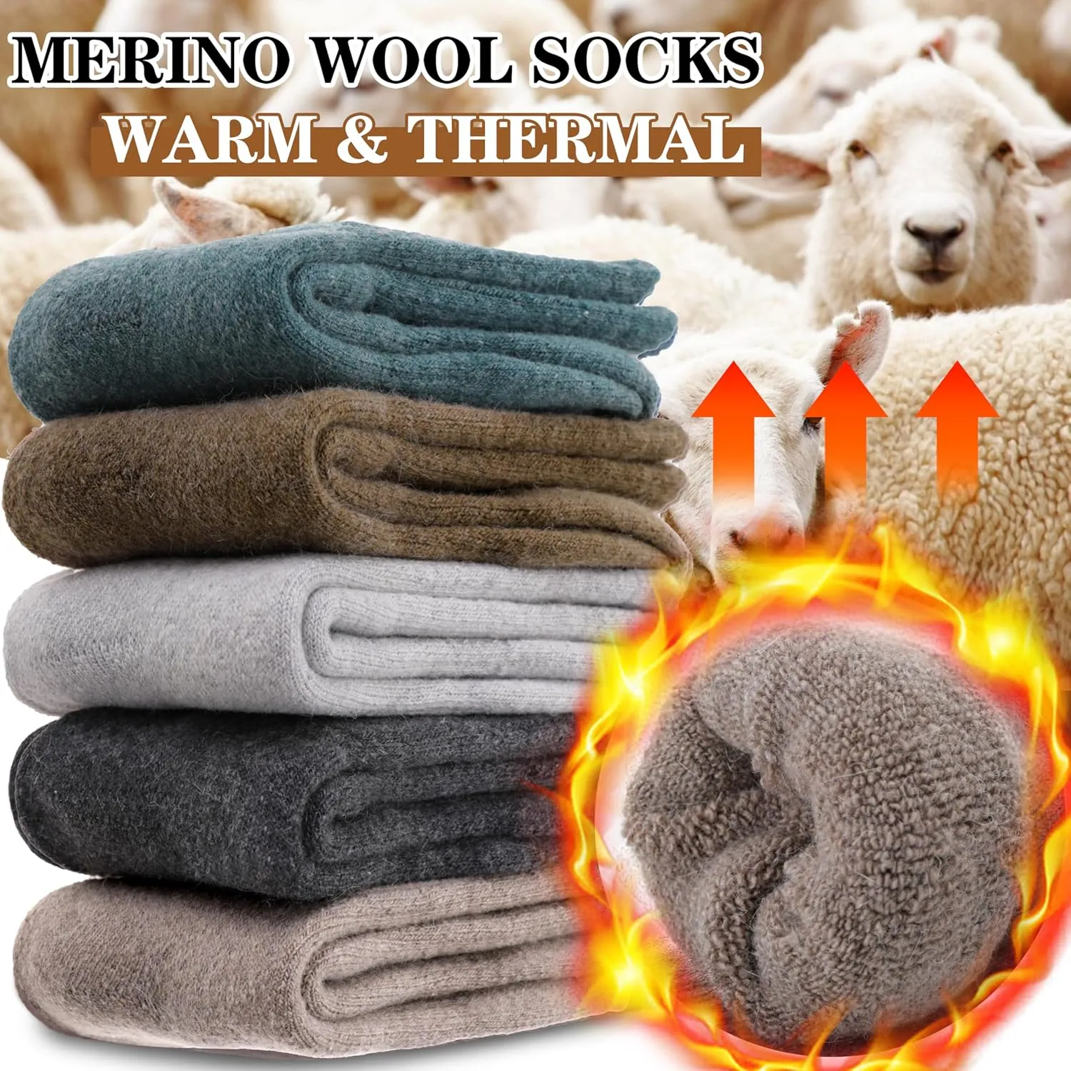 MOGGEI 5 Pairs Womens Merino Wool Socks Hiking Warm Winter Thick Thermal Crew Cozy Cabin Ladies Gift Comfy Boot Work Socks