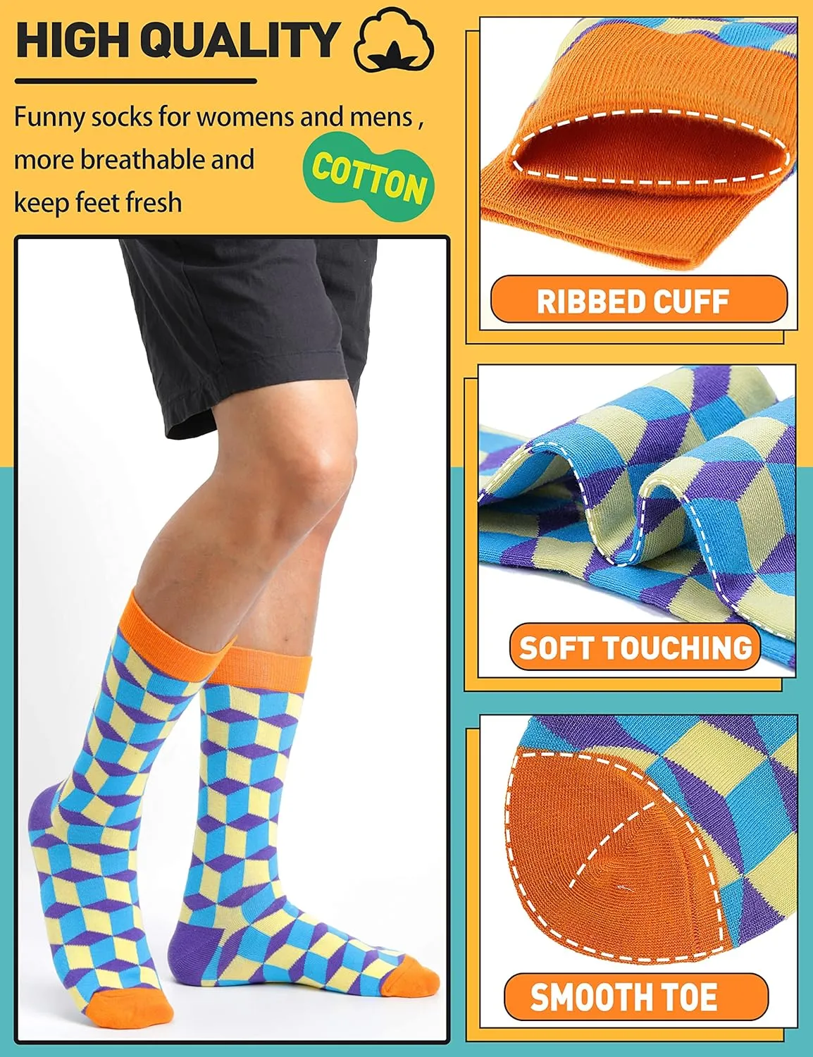 MOGGEI Funny Socks for Men Women Fun Cozy Crazy Novelty Fashion Cotton Boot Breathable Printed 6 Pairs