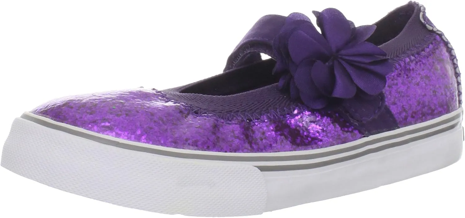 Morgan & Milo Kid's Sparkle Floral Mary Jane Sneaker (Infant/Toddler/Little Kid), Deep Purple, 9.5 M US Toddler