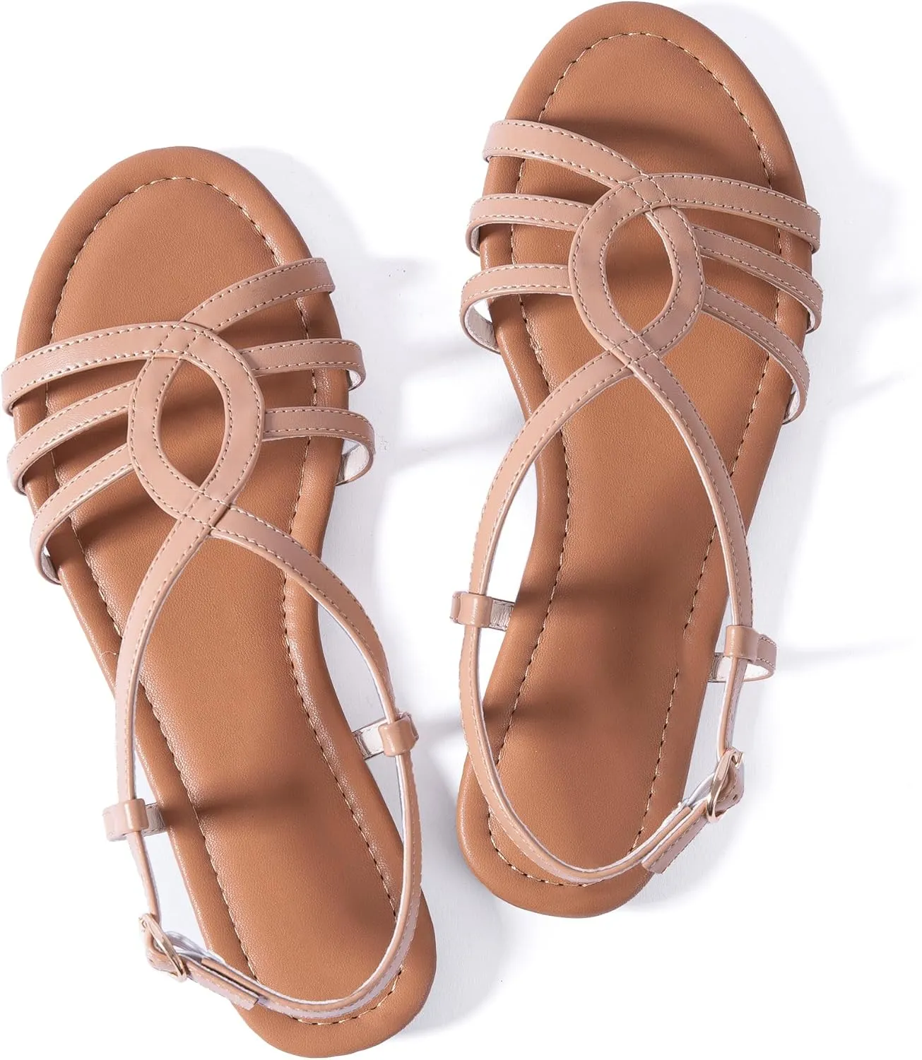Mtzyoa Women Strappy Flat Sandals Gladiator Dressy Ankle Strap Summer Vacation Comfort Leather Ladies Casual Party Trendy