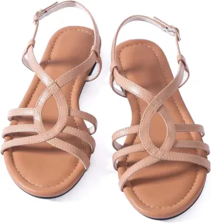 Mtzyoa Women Strappy Flat Sandals Gladiator Dressy Ankle Strap Summer Vacation Comfort Leather Ladies Casual Party Trendy