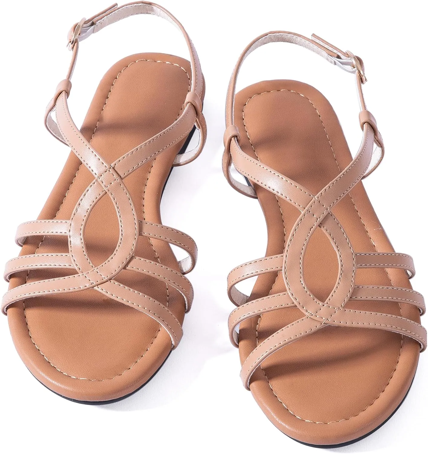 Mtzyoa Women Strappy Flat Sandals Gladiator Dressy Ankle Strap Summer Vacation Comfort Leather Ladies Casual Party Trendy