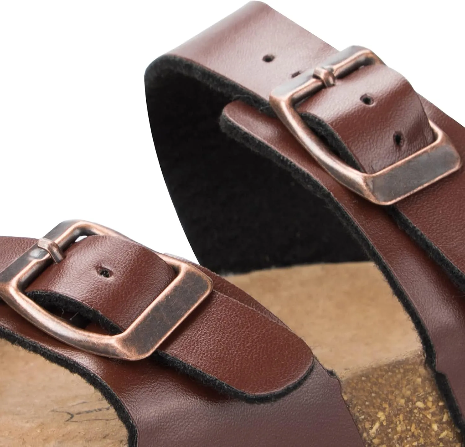 mysoft Women's Cork Footbed Sandals Double Adjustable Buckle Slide Sandals Slip On Walking Summer Shoes