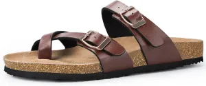 mysoft Women's Cork Footbed Sandals Double Adjustable Buckle Slide Sandals Slip On Walking Summer Shoes