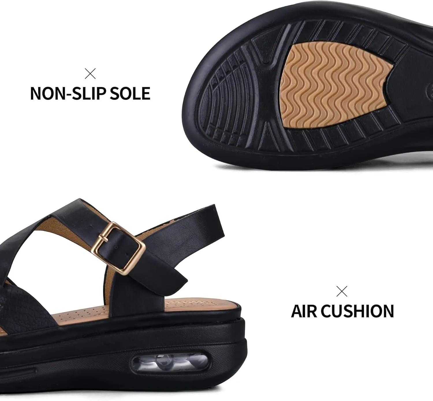 mysoft Women's Walking Sandals Comfortable Air Cushioned Support Ankle Strap Dress Sandals