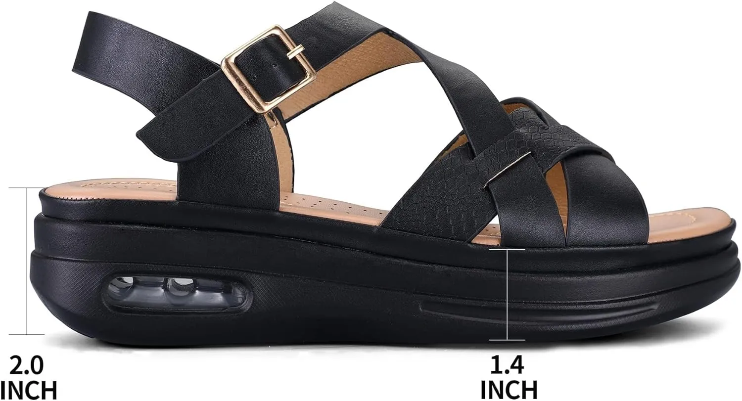mysoft Women's Walking Sandals Comfortable Air Cushioned Support Ankle Strap Dress Sandals