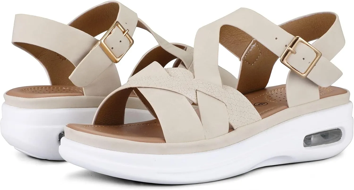 mysoft Women's Walking Sandals Comfortable Air Cushioned Support Ankle Strap Dress Sandals