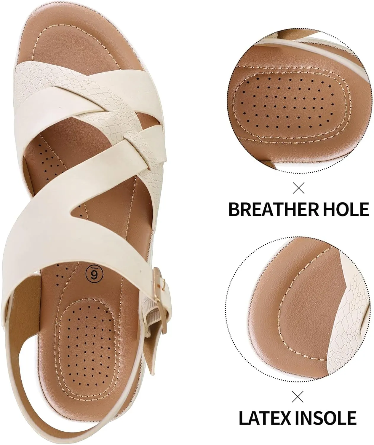 mysoft Women's Walking Sandals Comfortable Air Cushioned Support Ankle Strap Dress Sandals