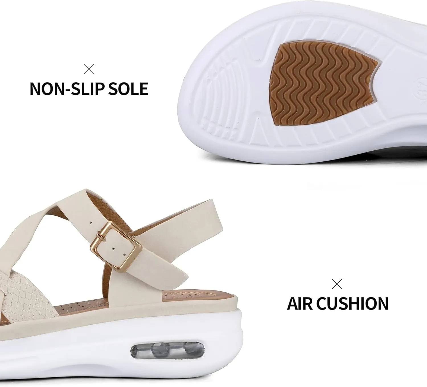 mysoft Women's Walking Sandals Comfortable Air Cushioned Support Ankle Strap Dress Sandals