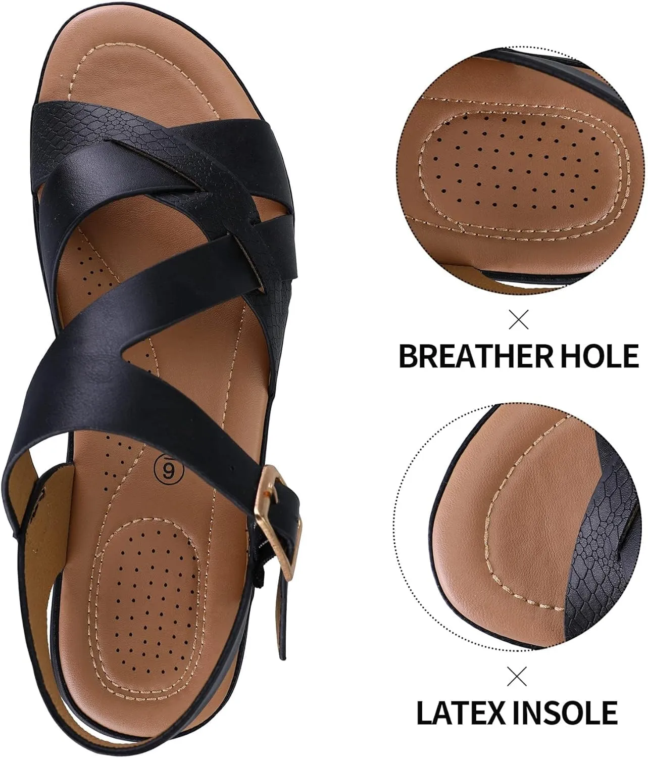 mysoft Women's Walking Sandals Comfortable Air Cushioned Support Ankle Strap Dress Sandals