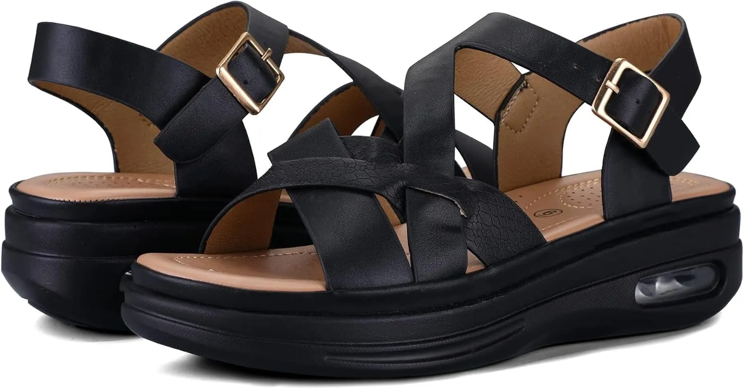 mysoft Women's Walking Sandals Comfortable Air Cushioned Support Ankle Strap Dress Sandals