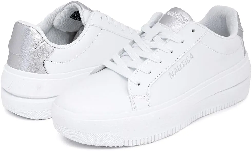 Nautica Women’s Lace-Up Fashion Sneakers – Low-Top Casual Walking & Tennis Shoes with Platform or Regular Heel