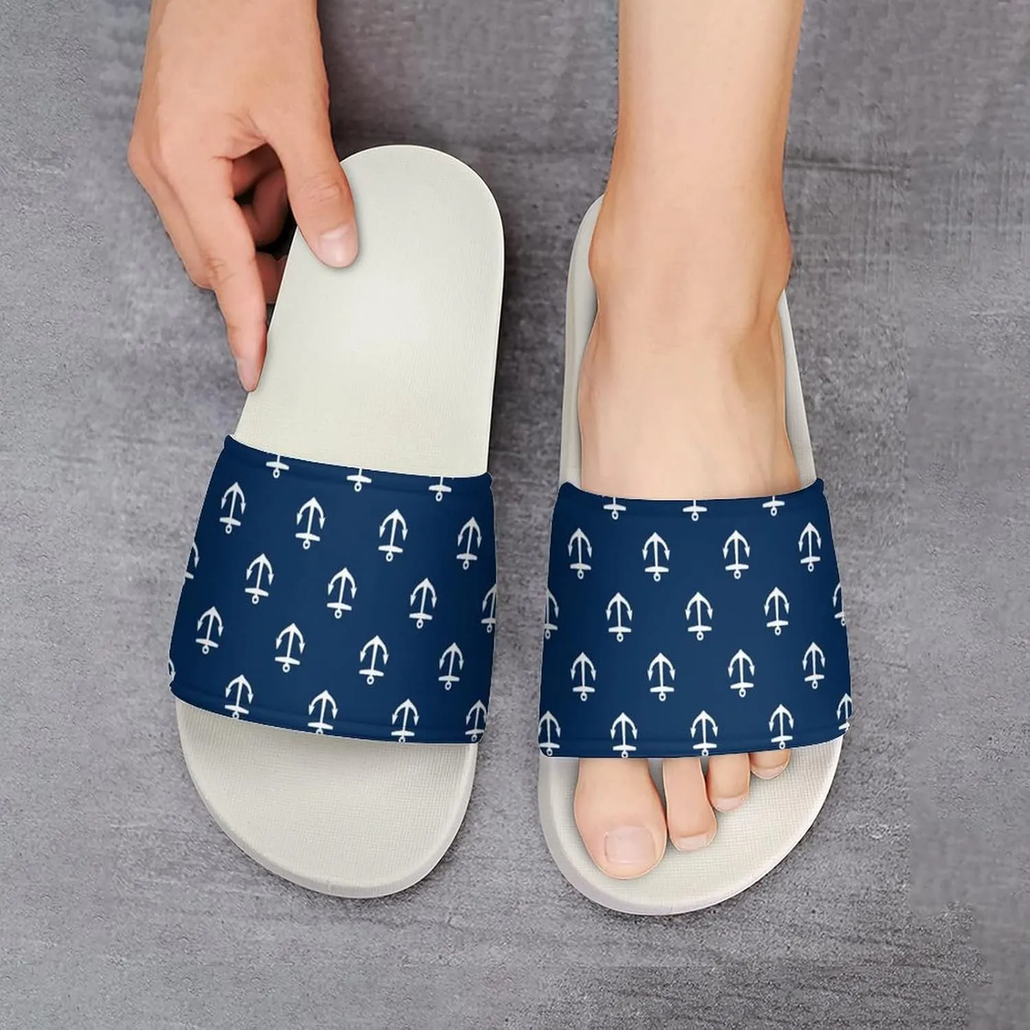 Navy Anchor House Sandals Non-Slip Open Toe Slippers for Massage Shower Spa Bath