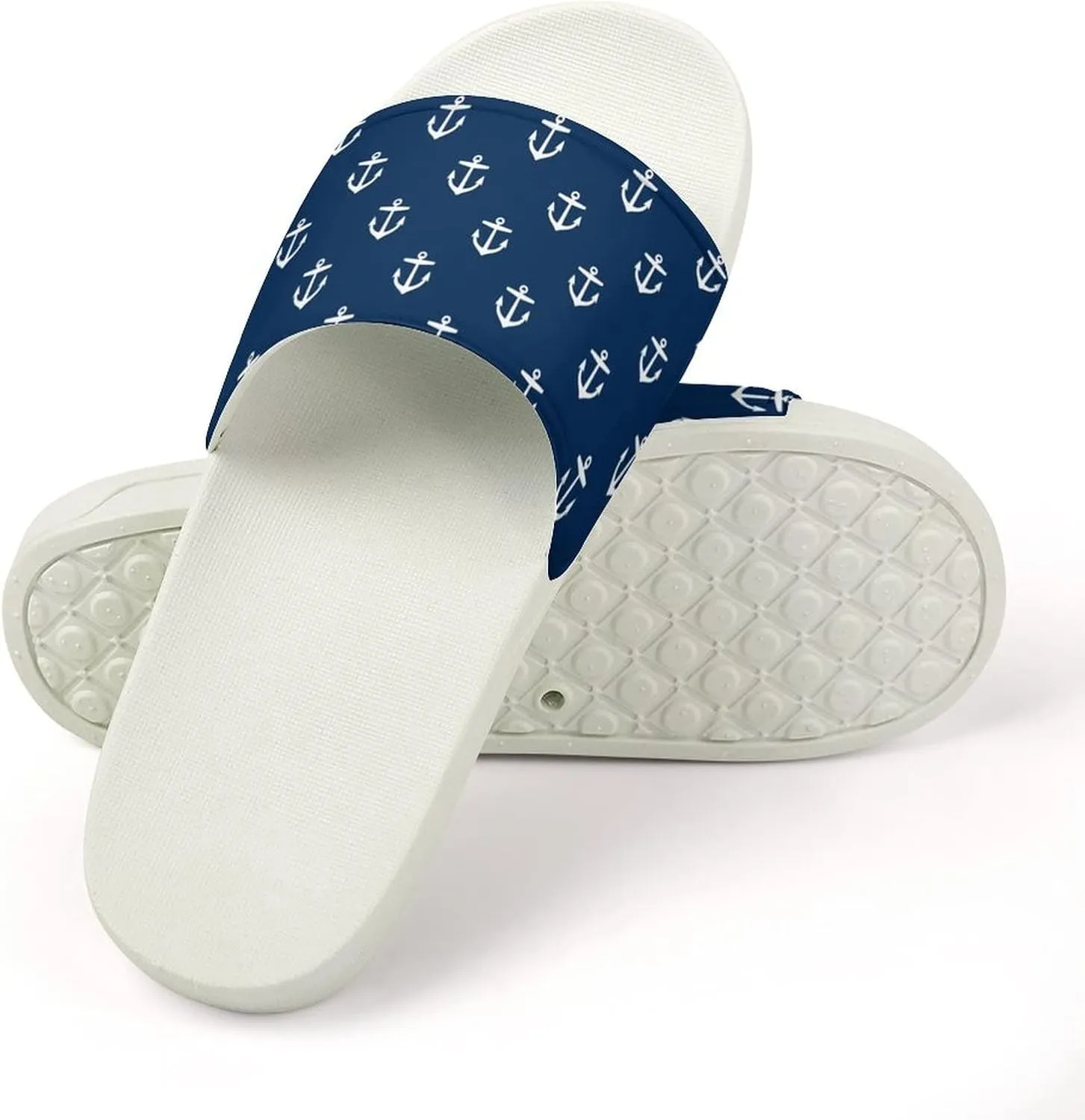 Navy Anchor House Sandals Non-Slip Open Toe Slippers for Massage Shower Spa Bath