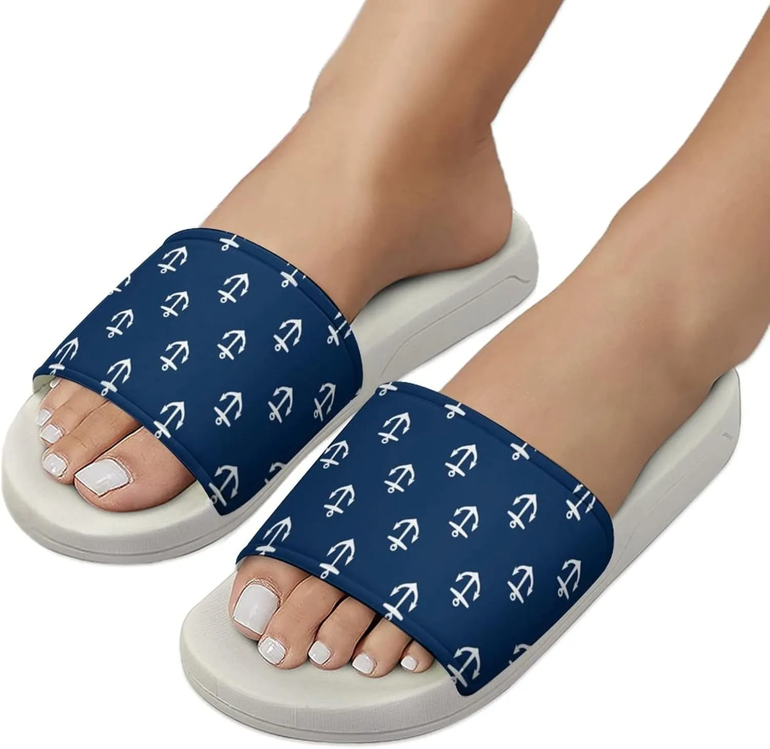 Navy Anchor House Sandals Non-Slip Open Toe Slippers for Massage Shower Spa Bath