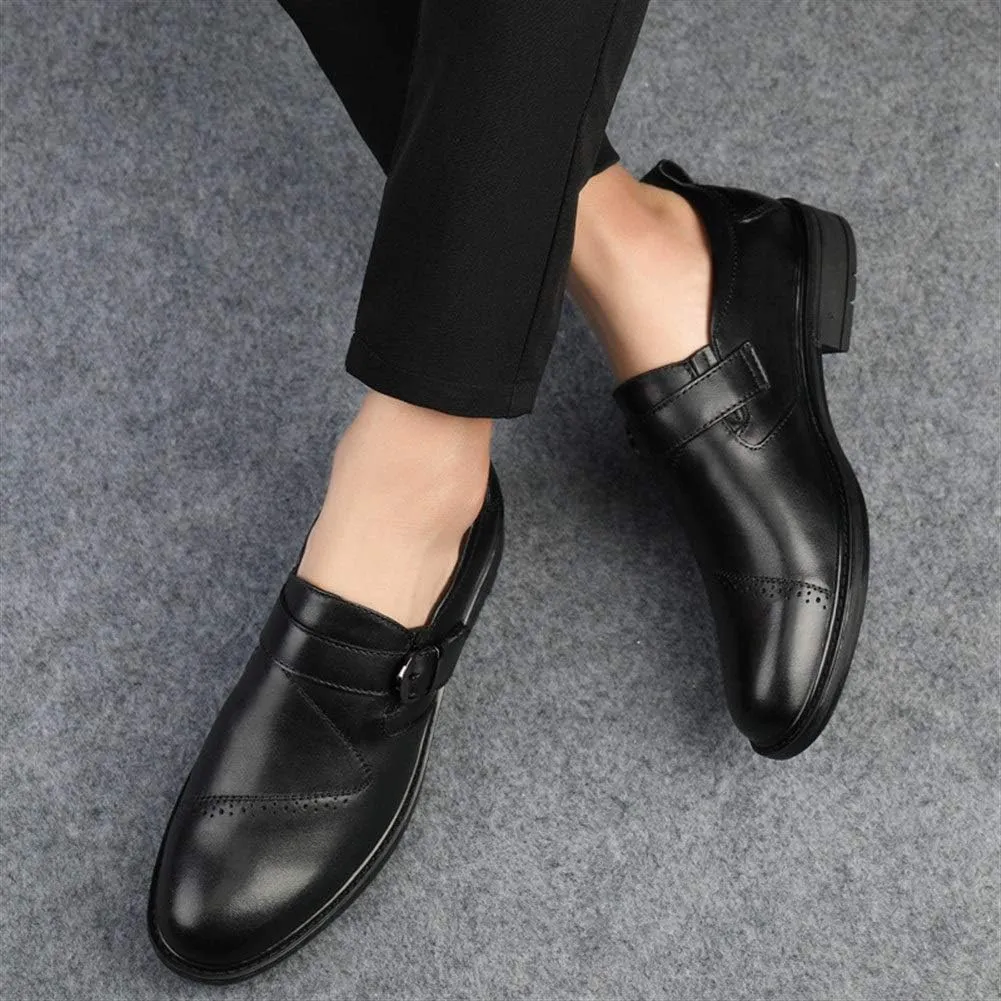 New Dress Shoes for Men Slip On Round Toe Monk Strap Cowhide Anti-Slip Block Heel Non Slip Working