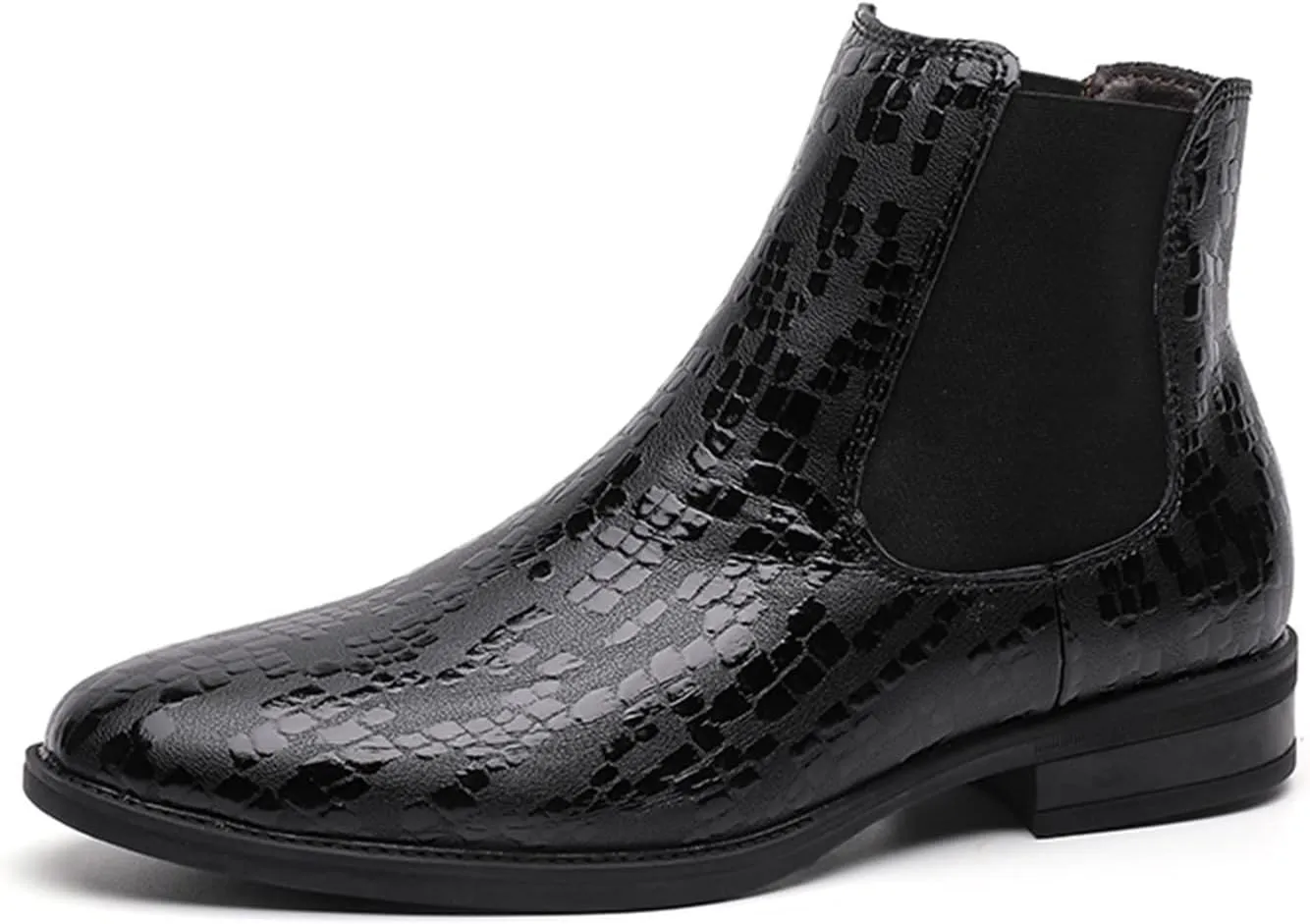 New Men's Chelsea Ankle Boots Crocodile Print Elastic Bandage Cowhide Leather Slip On Anti-slip Non Slip Wearable Formal Pull On