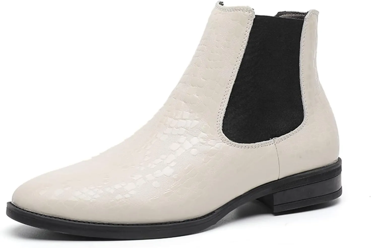 New Men's Chelsea Ankle Boots Crocodile Print Elastic Bandage Cowhide Leather Slip On Anti-slip Non Slip Wearable Formal Pull On