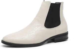 New Men's Chelsea Ankle Boots Crocodile Print Elastic Bandage Cowhide Leather Slip On Anti-slip Non Slip Wearable Formal Pull On