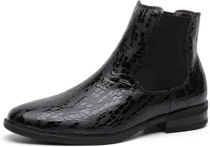 New Men's Chelsea Ankle Boots Crocodile Print Elastic Bandage Cowhide Leather Slip On Anti-slip Non Slip Wearable Formal Pull On