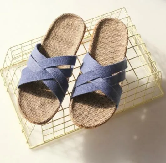 New Men's Summer Outdoor Beach Flip Flops Solid Cross Linen Slippers Indoor Bathroom Hotel Home Slippers Men Slides Flat Sandals